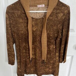 Brown Long Sleeve Top with Scarf